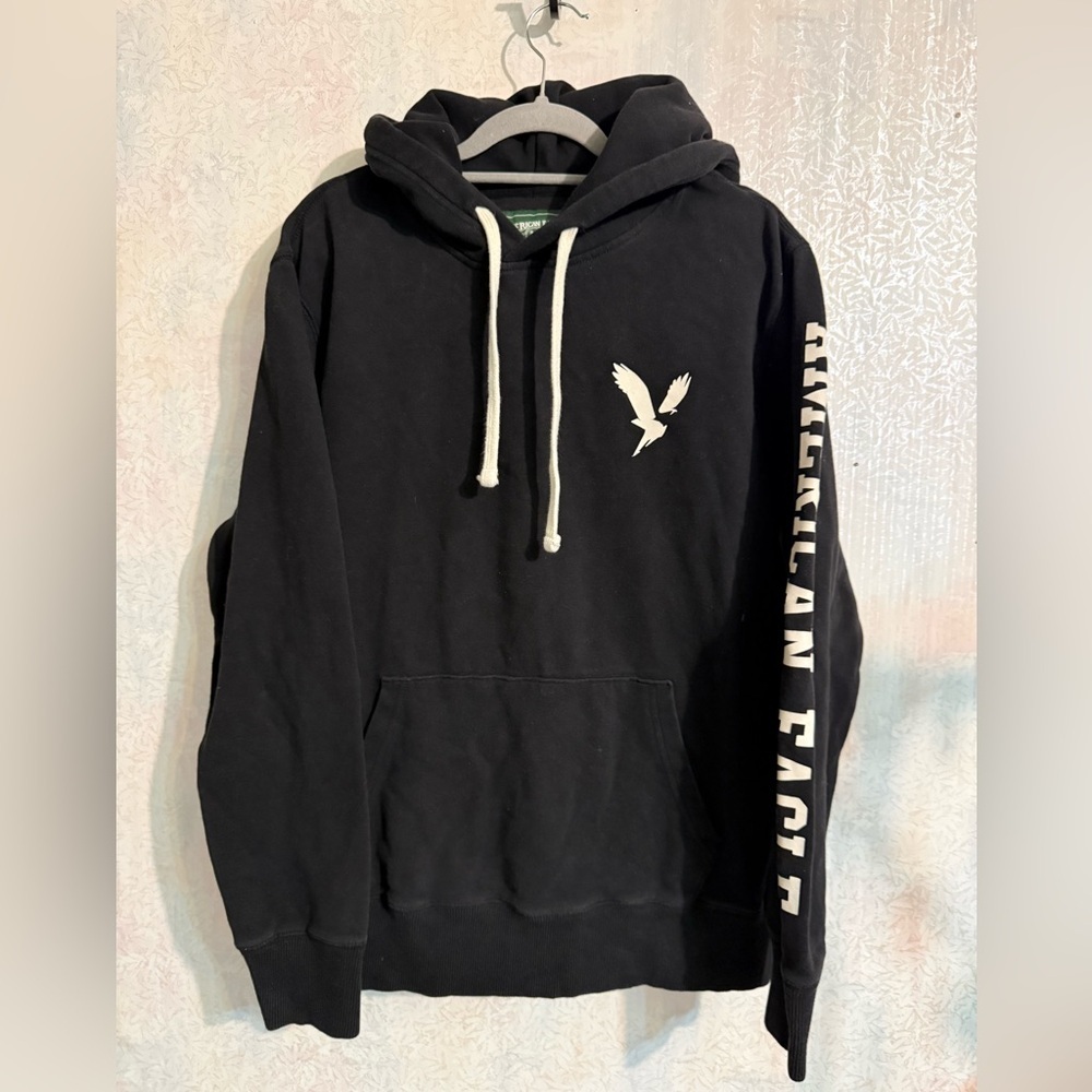 Men’s American Eagle🦅Soft Black Graphic Pullover Hoodie Cotton Blend Sz Medium